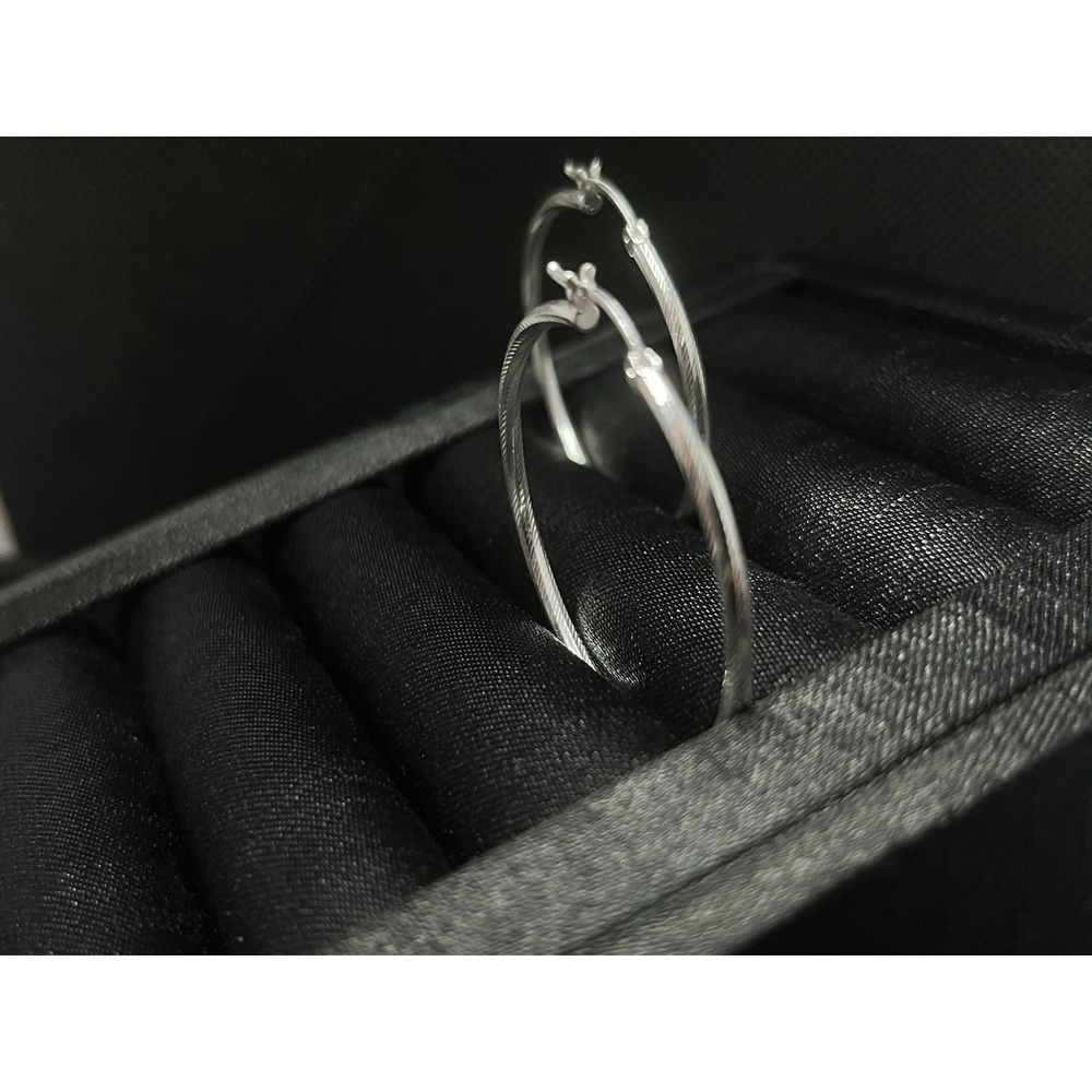 Argollas de Plata 925 con Textura, 925 Sterling Silver Textured Hoop Earrings - Picture 6 of 6